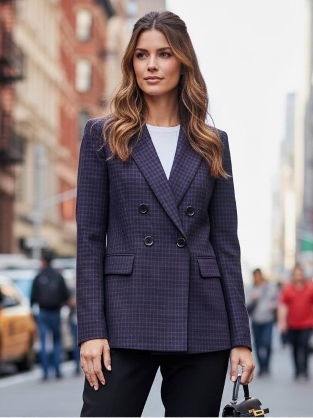 Elie Tahari Purple Houndstooth Double-Breasted Blazer - Size 8